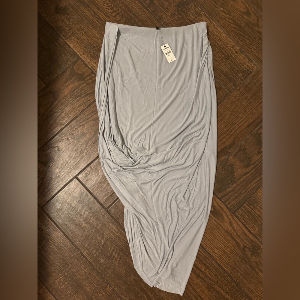 Express Light Gray Asymmetrical Draped Skirt